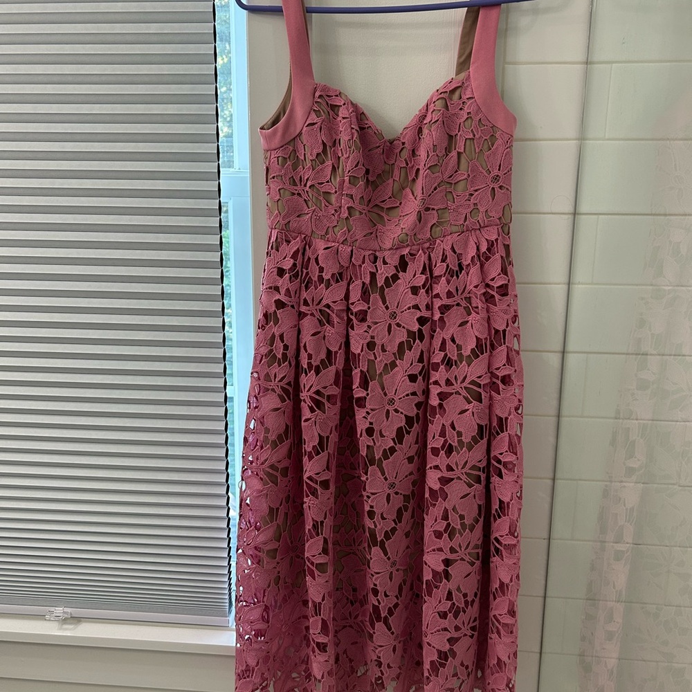 Donna Morgan Pink Floral Lace Midi Dress